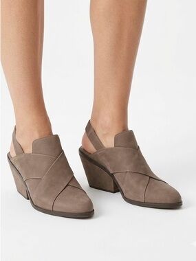 Eileen Fisher Token Taupe Crossband Slingback Block Heel Mule
